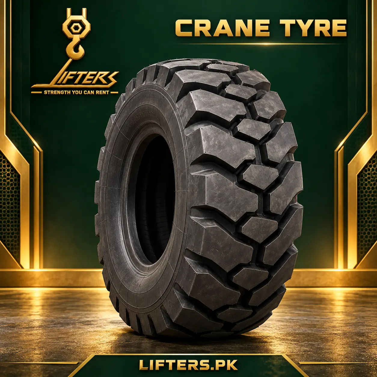 Lifters.pk rough terrain crane tyre product mockup